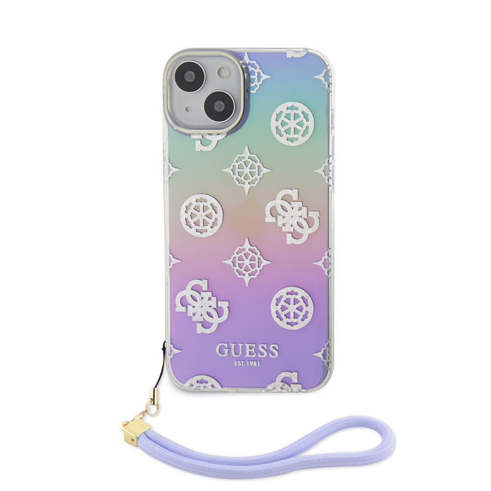 Guess Guess iPhone 15 Backcover hoesje Iridescent glitter pattern - Paars Guess Guess iPhone 15 Backcover hoesje Iridescent glitter pattern - Paars