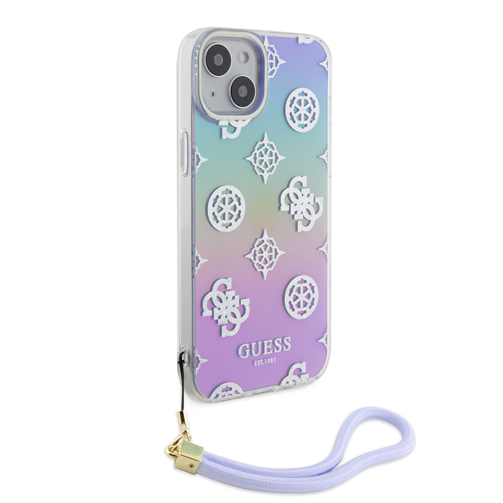 Guess Guess iPhone 15 Backcover hoesje Iridescent glitter pattern - Paars Guess Guess iPhone 15 Backcover hoesje Iridescent glitter pattern - Paars