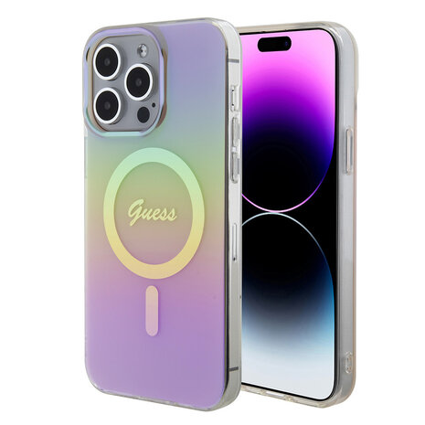 Guess Guess iPhone 15 Pro Back cover case - Magsafe iridescent - Pink Guess Guess iPhone 15 Pro Back cover case - Magsafe iridescent - Pink