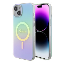 Guess iPhone 15 Plus & iPhone 14 Plus Backcover hoesje Magsafe iridescent - Turquoise