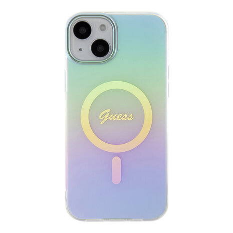 Guess Guess iPhone 15 Plus & iPhone 14 Plus Back-Cover hul - Magsafe iridescent - Turquoise Guess Guess iPhone 15 Plus & iPhone 14 Plus Back-Cover hul - Magsafe iridescent - Turquoise