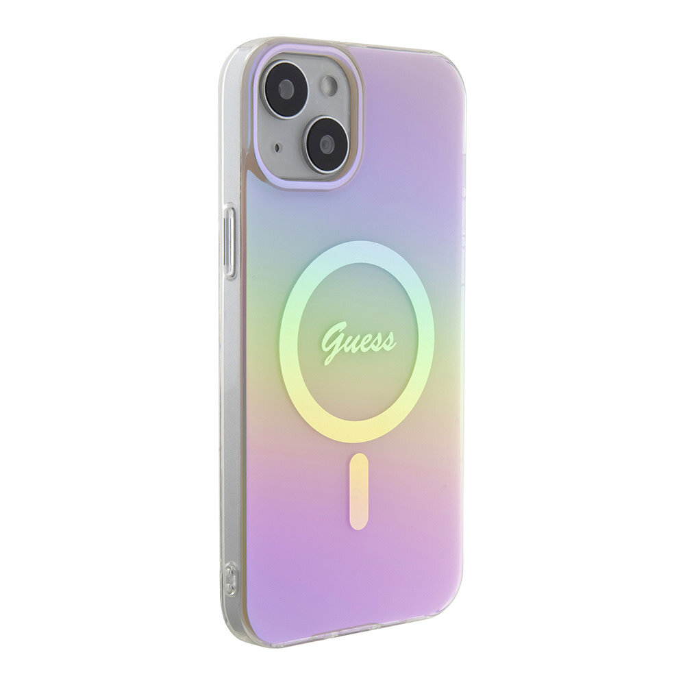Guess Guess iPhone 15 Backcover hoesje Magsafe iridescent - Roze Guess Guess iPhone 15 Backcover hoesje Magsafe iridescent - Roze
