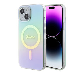 Guess Guess iPhone 15 Back cover case - Magsafe iridescent - Turquoise Guess Guess iPhone 15 Back cover case - Magsafe iridescent - Turquoise