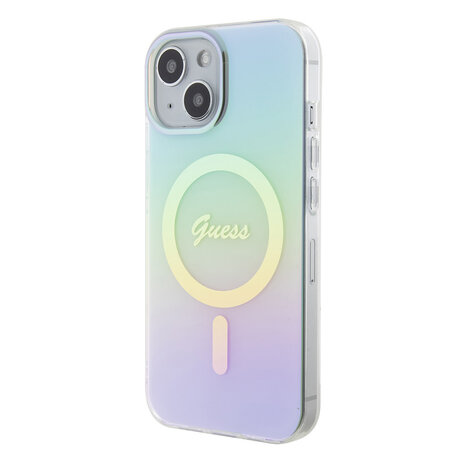 Guess Guess iPhone 15 Back cover coque Magsafe iridescent - Turquoise Guess Guess iPhone 15 Back cover coque Magsafe iridescent - Turquoise