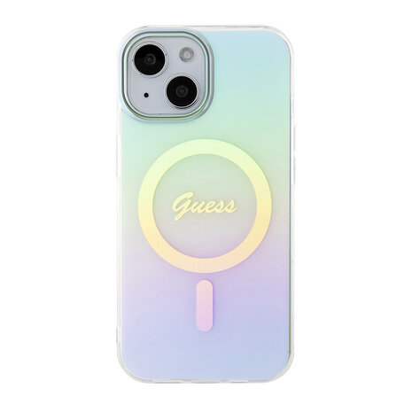 Guess Guess iPhone 15 Backcover hoesje Magsafe iridescent - Turquoise Guess Guess iPhone 15 Backcover hoesje Magsafe iridescent - Turquoise