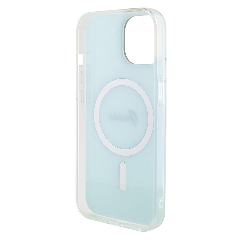 Guess Guess iPhone 15 Back cover case - Magsafe iridescent - Turquoise Guess Guess iPhone 15 Back cover case - Magsafe iridescent - Turquoise