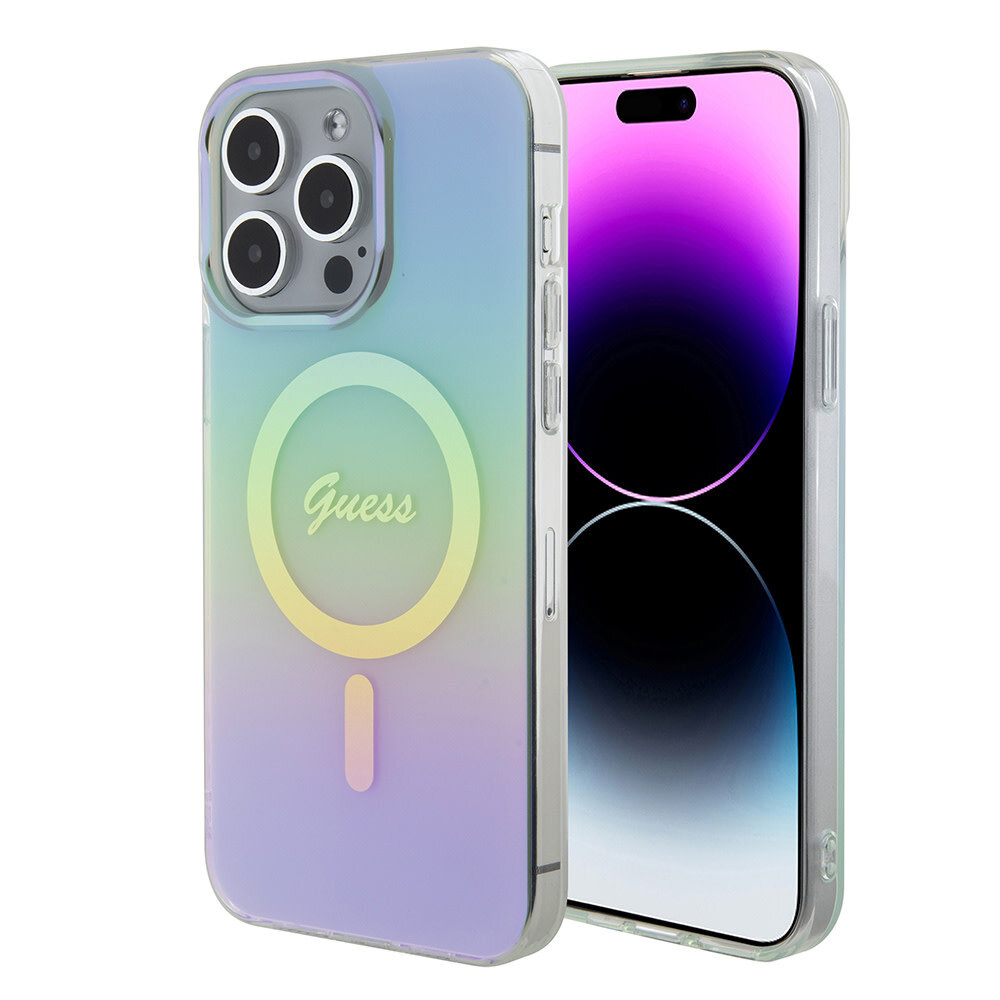 Guess Guess iPhone 15 Pro Max Back cover case - Magsafe iridescent - Turquoise Guess Guess iPhone 15 Pro Max Back cover case - Magsafe iridescent - Turquoise