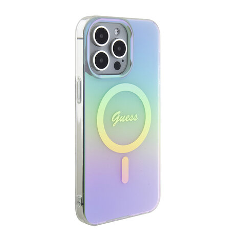 Guess Guess iPhone 15 Pro Max Back cover case - Magsafe iridescent - Turquoise Guess Guess iPhone 15 Pro Max Back cover case - Magsafe iridescent - Turquoise