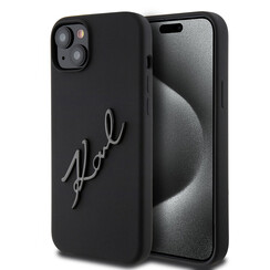 Karl Lagerfeld iPhone 15 Plus & iPhone 14 Plus Backcover hoesje Karl script logo - Zwart