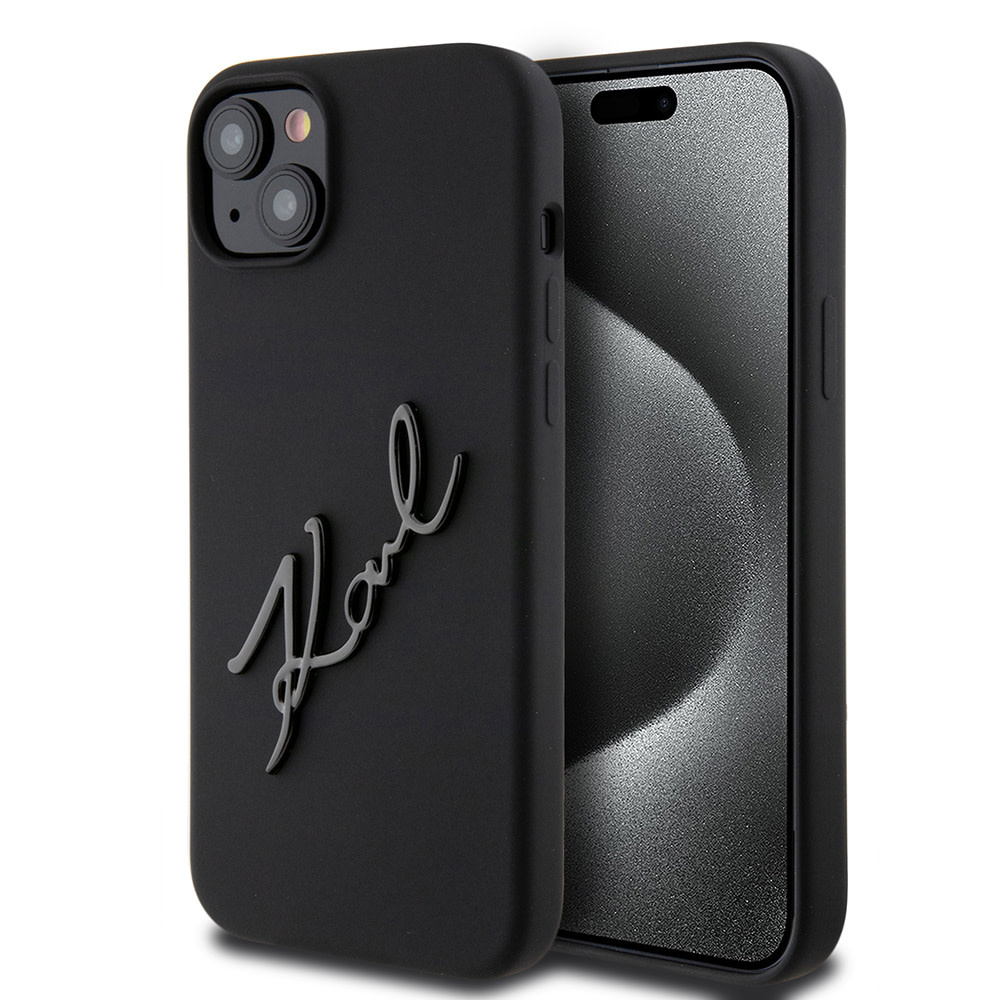 Karl Lagerfeld Karl Lagerfeld iPhone 15 Plus & iPhone 14 Plus Backcover hoesje Karl script logo - Zwart
