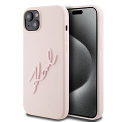 Karl Lagerfeld iPhone 15 Plus & iPhone 14 Plus Backcover hoesje Karl script logo - Roze
