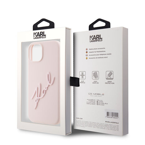 Karl Lagerfeld Karl Lagerfeld iPhone 15 Backcover hoesje - Karl Script - Roze Karl Lagerfeld Karl Lagerfeld iPhone 15 Backcover hoesje - Karl Script - Roze