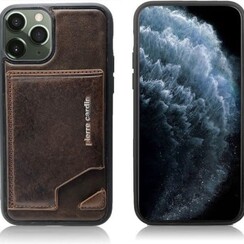 Pierre Cardin Apple iPhone 11 Pro Max Donker Bruin Backcover hoesje Genuine leather