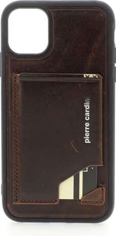 Pierre Cardin Pierre Cardin Apple iPhone 11 Pro Max Back-Cover hul Dunkelbraun - Genuine Leather Pierre Cardin Pierre Cardin Apple iPhone 11 Pro Max Back-Cover hul Dunkelbraun - Genuine Leather