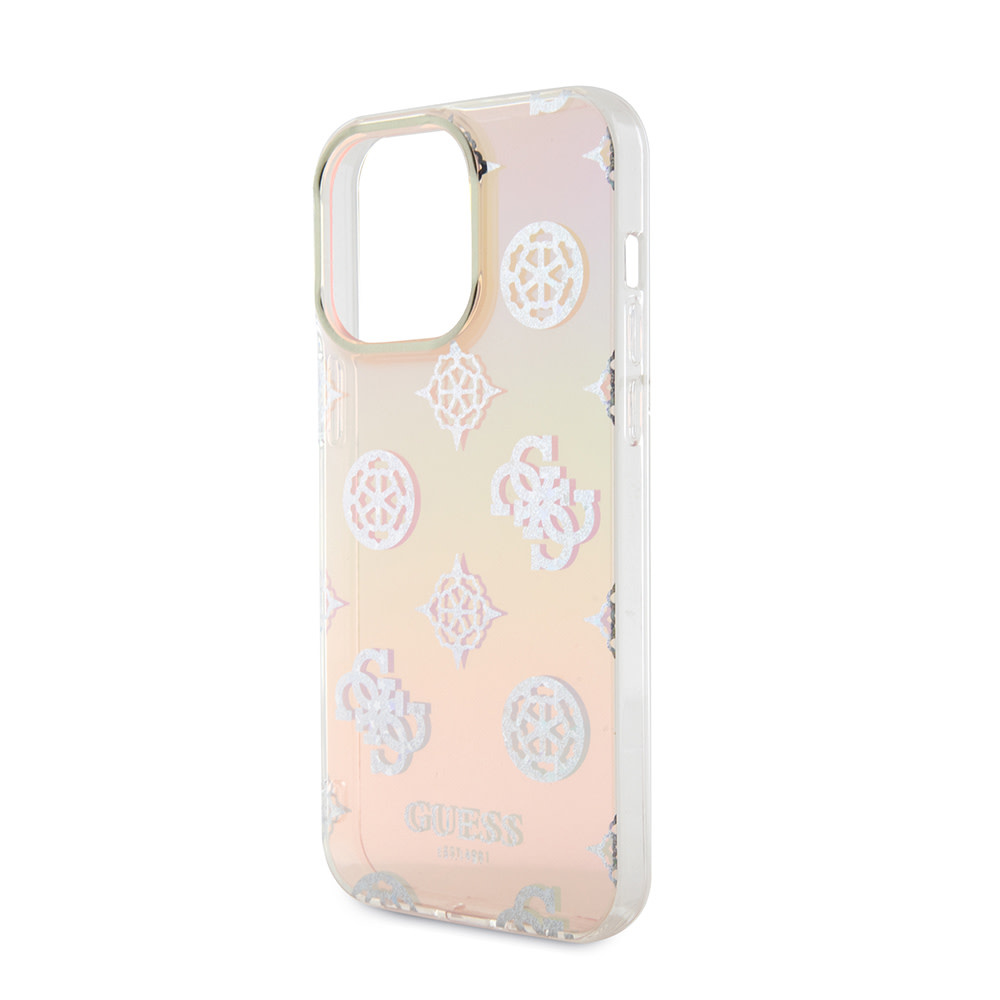 Guess Guess iPhone 15 Pro Backcover hoesje Iridescent - Glitter pattern peony - cordstrap - Roze, foto 4 van 6