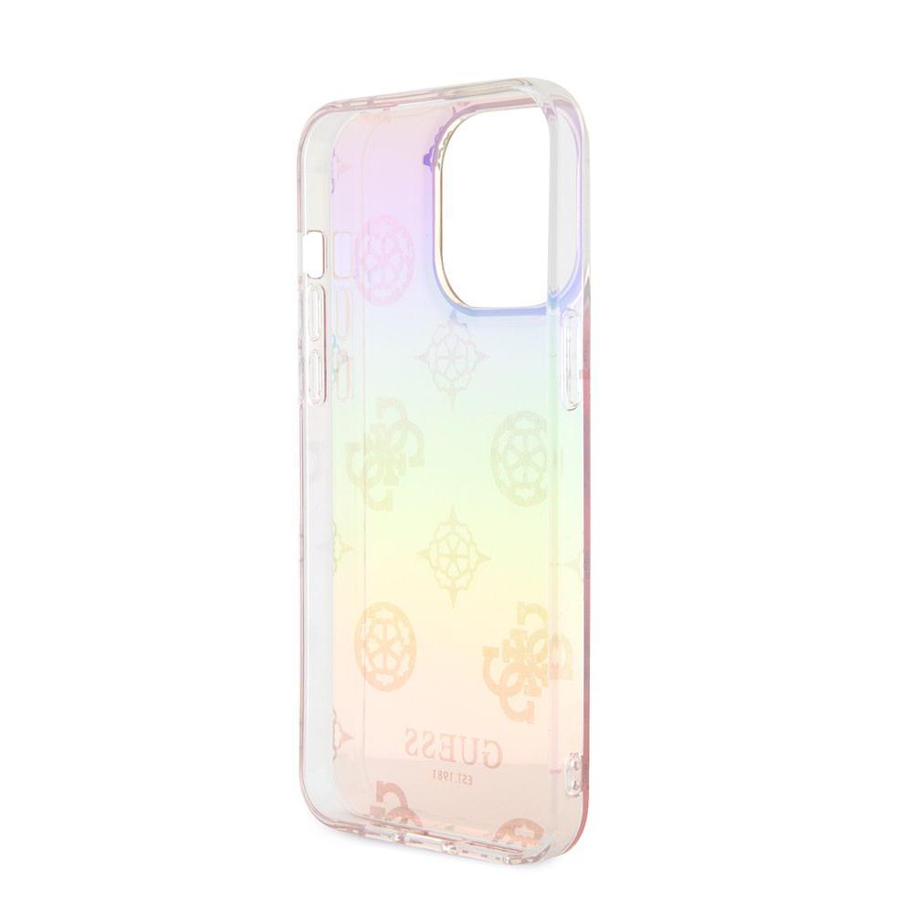Guess Guess iPhone 15 Pro Backcover hoesje Iridescent - Glitter pattern peony - cordstrap - Roze, foto 5 van 6