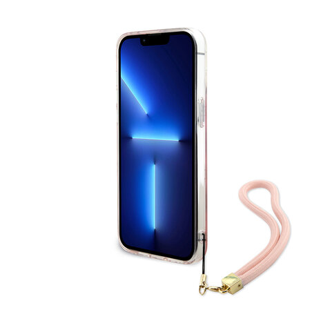 Guess Guess iPhone 15 Pro Back cover case - Iridescent - Glitter pattern peony - cordstrap - Pink Guess Guess iPhone 15 Pro Back cover case - Iridescent - Glitter pattern peony - cordstrap - Pink