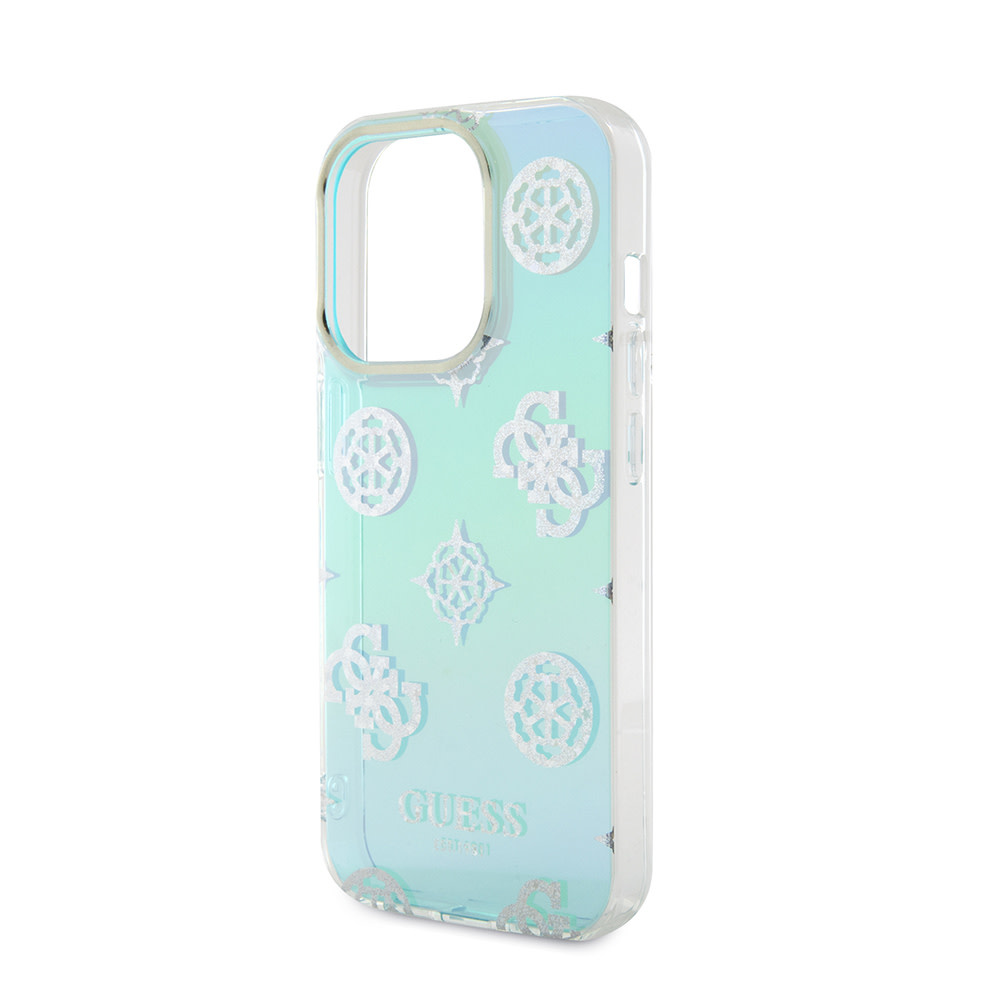Guess Guess iPhone 15 Pro Backcover hoesje Iridescent - Glitter pattern peony - cordstrap - Turquoise, foto 5 van 6