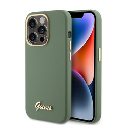 Guess iPhone 15 Pro Back-Cover hul - Script metal logo - Kaki