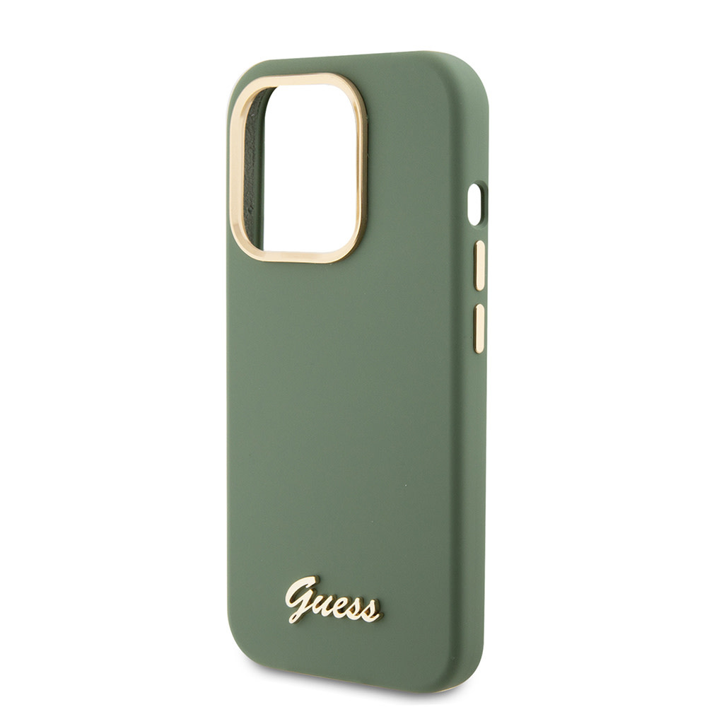 Guess Guess iPhone 15 Pro Backcover hoesje Script metal logo - Kaki, foto 6 van 6