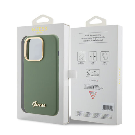 Guess Guess iPhone 15 Pro Back cover coque Script metal logo - Kaki Guess Guess iPhone 15 Pro Back cover coque Script metal logo - Kaki