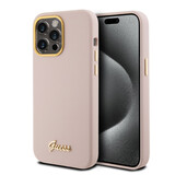 Guess Guess iPhone 15 Pro Backcover hoesje Script metal logo - Roze Guess Guess iPhone 15 Pro Backcover hoesje Script metal logo - Roze