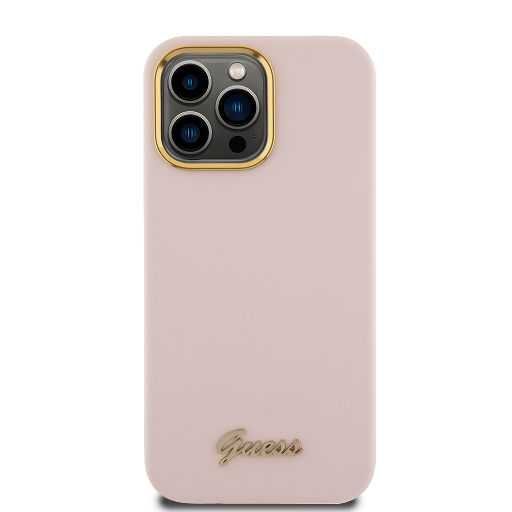 Guess Guess iPhone 15 Pro Backcover hoesje Script metal logo - Roze, foto 3 van 6