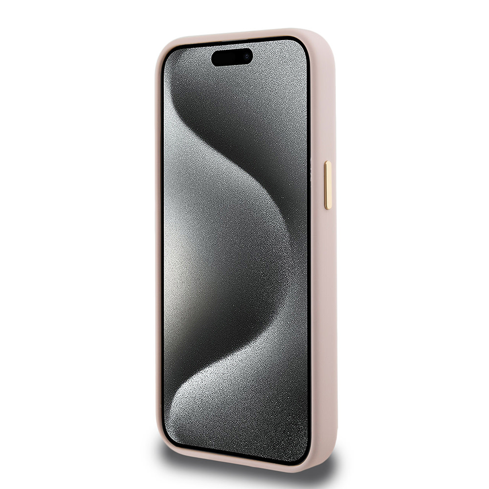Guess Guess iPhone 15 Pro Backcover hoesje Script metal logo - Roze, foto 4 van 6