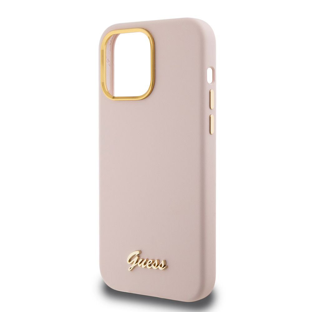 Guess Guess iPhone 15 Pro Backcover hoesje Script metal logo - Roze, foto 6 van 6