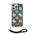 Guess Guess iPhone 15 Pro Max Back-Cover hul - Iridescent - Glitter pattern peony - cordstrap - Schwarz