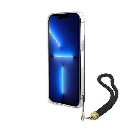 Guess Guess iPhone 15 Pro Max Back-Cover hul - Iridescent - Glitter pattern peony - cordstrap - Schwarz