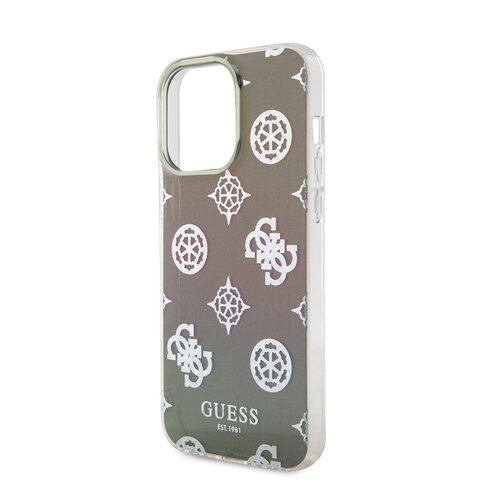 Guess Guess iPhone 15 Pro Max Backcover hoesje Iridescent - Glitter pattern peony - cordstrap - Zwart
