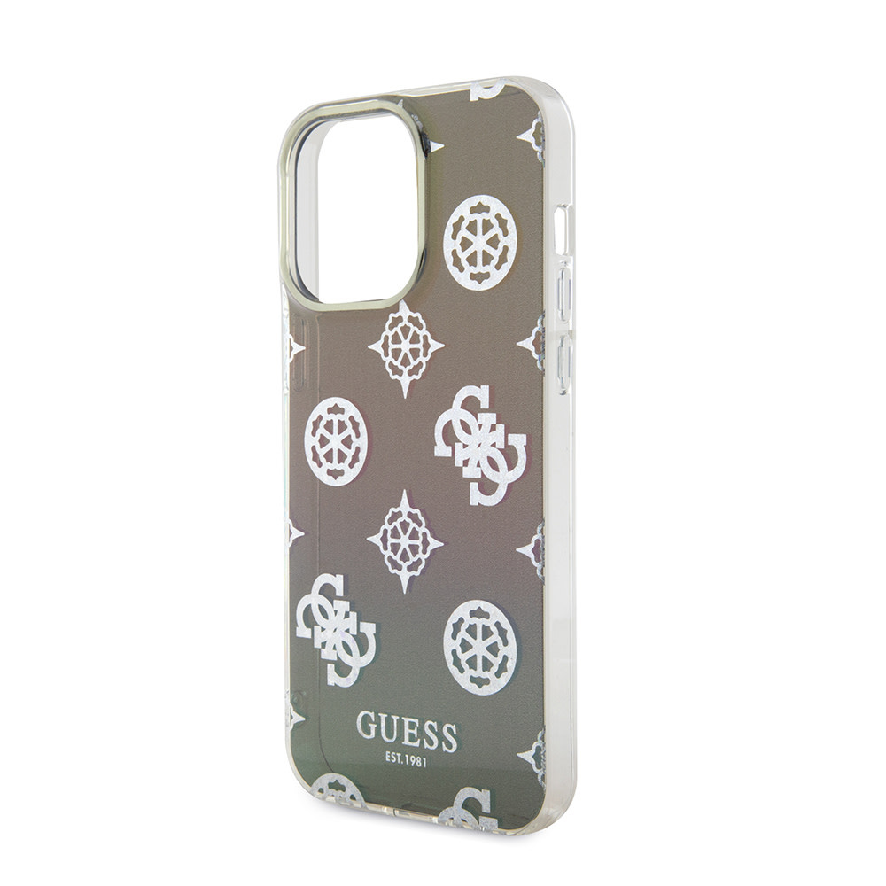 Guess Guess iPhone 15 Pro Max Backcover hoesje Iridescent - Glitter pattern peony - cordstrap - Zwart, foto 5 van 6