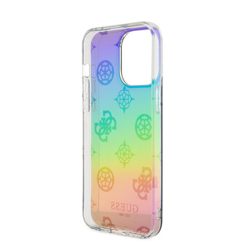 Guess Guess iPhone 15 Pro Max Back-Cover hul - Iridescent - Glitter pattern peony - cordstrap - Schwarz