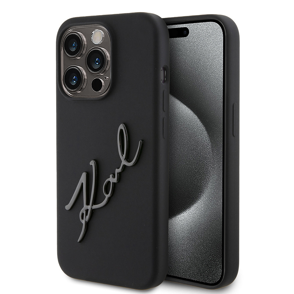 Karl Lagerfeld Karl Lagerfeld iPhone 15 Pro Backcover hoesje KARL SCRIPT LOGO - Zwart
