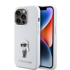 Karl Lagerfeld iPhone 15 Pro Back cover case - Ikonik metal pin - White