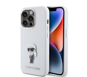 Karl Lagerfeld Karl Lagerfeld iPhone 15 Pro Back cover case - Ikonik metal pin - White Karl Lagerfeld Karl Lagerfeld iPhone 15 Pro Back cover case - Ikonik metal pin - White