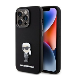 Karl Lagerfeld iPhone 15 Pro Back cover case - Ikonik metal pin - Black