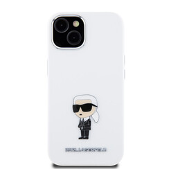 Karl Lagerfeld iPhone 15 Back cover case - Ikonik metal pin - White