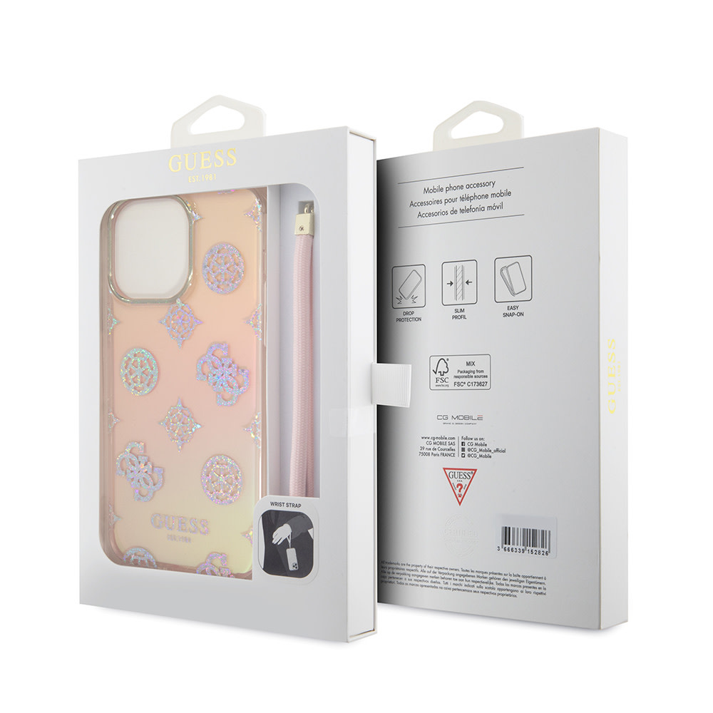 Guess Guess iPhone 15 Pro Max Backcover hoesje ML IRIDESCENT GLITTER PEONY - Roze, foto 6 van 6