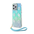 Guess Guess iPhone 15 Pro Max Back cover coque Iridescent - Glitter pattern peony - cordstrap - Turquoise