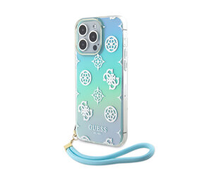 Guess Guess iPhone 15 Pro Max Back cover coque Iridescent - Glitter pattern peony - cordstrap - Turquoise Guess Guess iPhone 15 Pro Max Back cover coque Iridescent - Glitter pattern peony - cordstrap - Turquoise