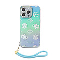Guess Guess iPhone 15 Pro Max Back-Cover hul - Iridescent - Glitter pattern peony - cordstrap - Turquoise
