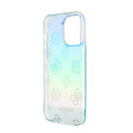 Guess Guess iPhone 15 Pro Max Backcover hoesje Iridescent - Glitter pattern peony - cordstrap - Turquoise
