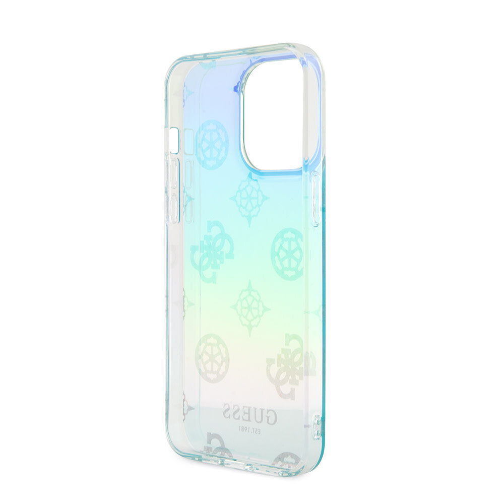 Guess Guess iPhone 15 Pro Max Back cover coque Iridescent - Glitter pattern peony - cordstrap - Turquoise Guess Guess iPhone 15 Pro Max Back cover coque Iridescent - Glitter pattern peony - cordstrap - Turquoise
