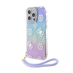 Guess iPhone 15 Pro Max Back cover case - Iridescent - Glitter pattern peony - cordstrap - Purple