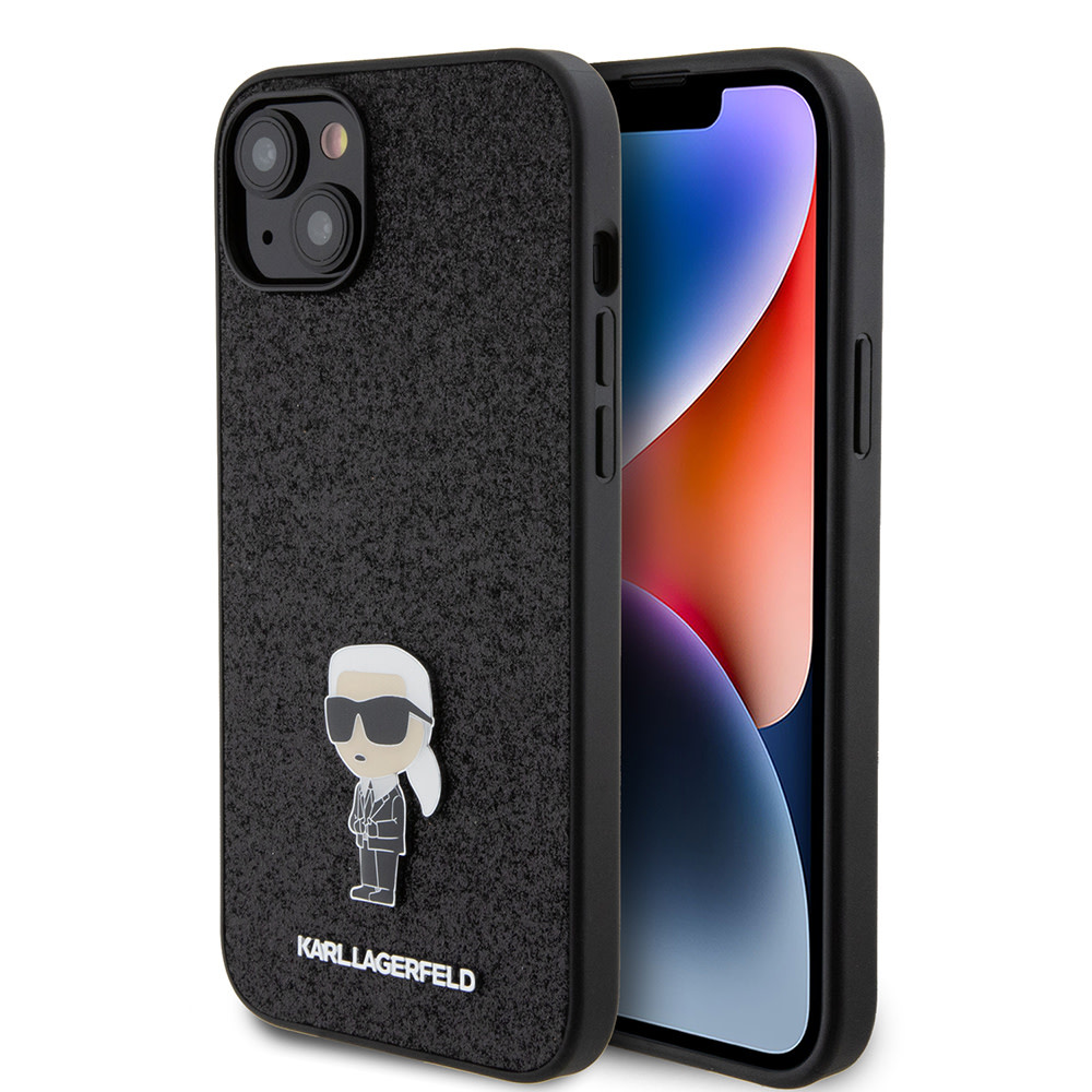 Karl Lagerfeld Karl Lagerfeld iPhone 15 Plus & 14 Plus Backcover hoesje IKONIK FIXED GLITTER - Zwart