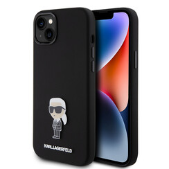 Karl Lagerfeld iPhone 15 Plus & 14 Plus Backcover hoesje Ikonik metal pin - Zwart