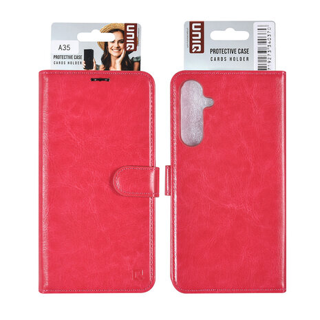 UNIQ Accessory UNIQ Accessory Galaxy A35 Book Case hoesje Pasjeshouder - Felroze UNIQ Accessory UNIQ Accessory Galaxy A35 Book Case hoesje Pasjeshouder - Felroze