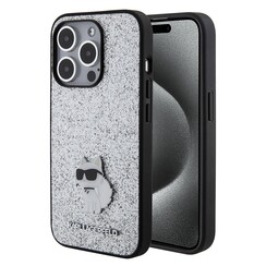 Karl Lagerfeld iPhone 15 Plus & 14 Plus Backcover hoesje FIXED GLITTER C LOGO METAL PIN - Zilver